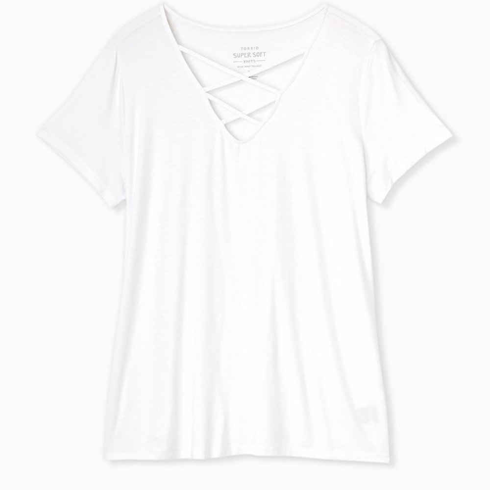 Super Soft White Lattice V-Neck Tee 6x